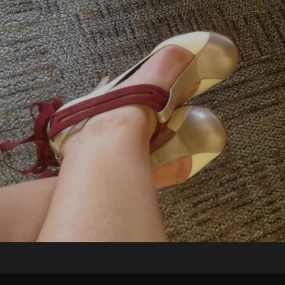 Handmade Marcello Toshi Cream Gold Leather with Velvet Maroon Ties size 7 - Picture 2 of 13